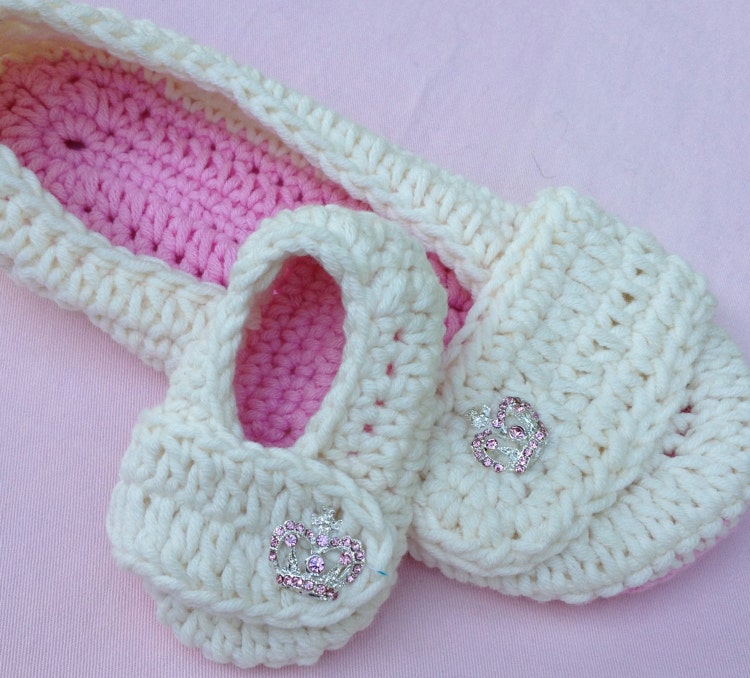 Mommy and Me Slippers New Mom Crochet Baby by HookedArtistry