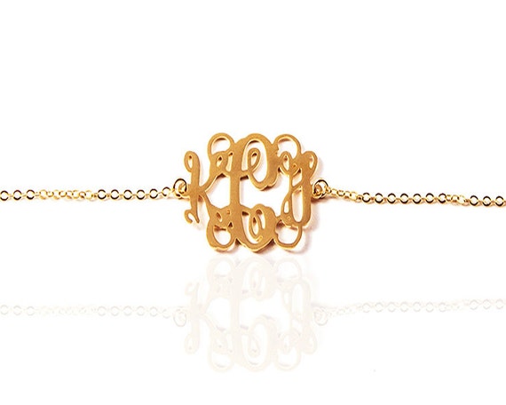 Rose Gold Monogram Bracelet/1 inch Personalized Monogram/18k gold plated bracelet