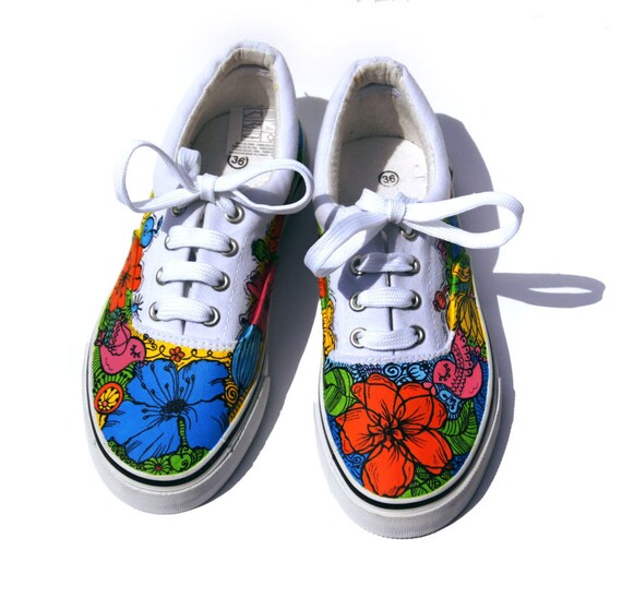 Hand Painted Flower Shoes. Women Sneakers with by atelierChloe