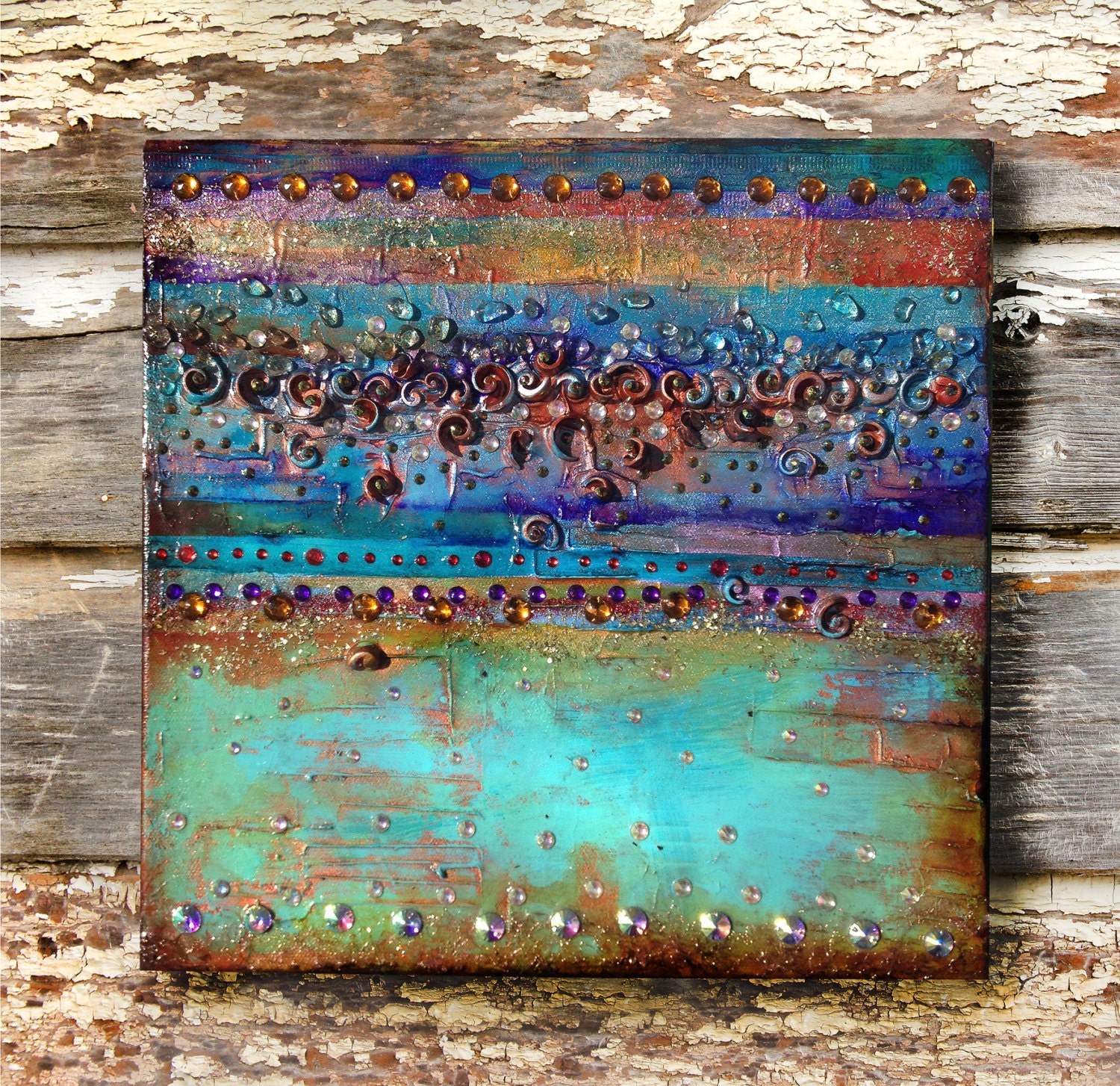 Mixed media wall art small abstract painting Cafe Del by ABYSSIMO