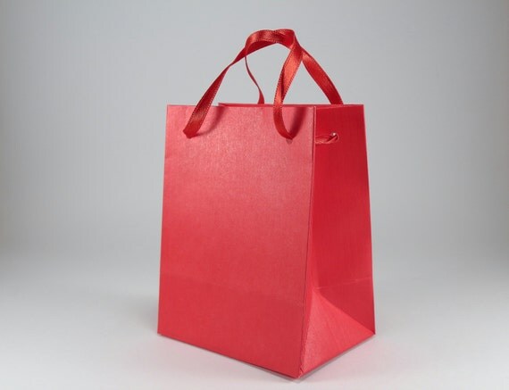 50 Extra Small Gift Bags Red Satin Ribbon Handles Kraft