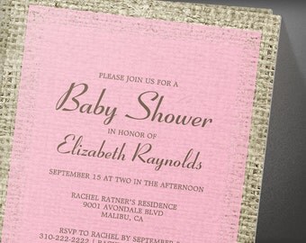 brown vintage burlap baby shower invites
