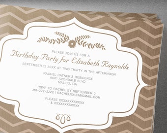 Brown Zigzag Birthday Party invites