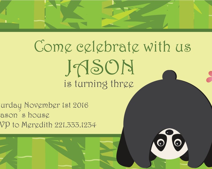 Panda invite. Printable panda invitation. Panda birthday invitation. Printable panda invitation.