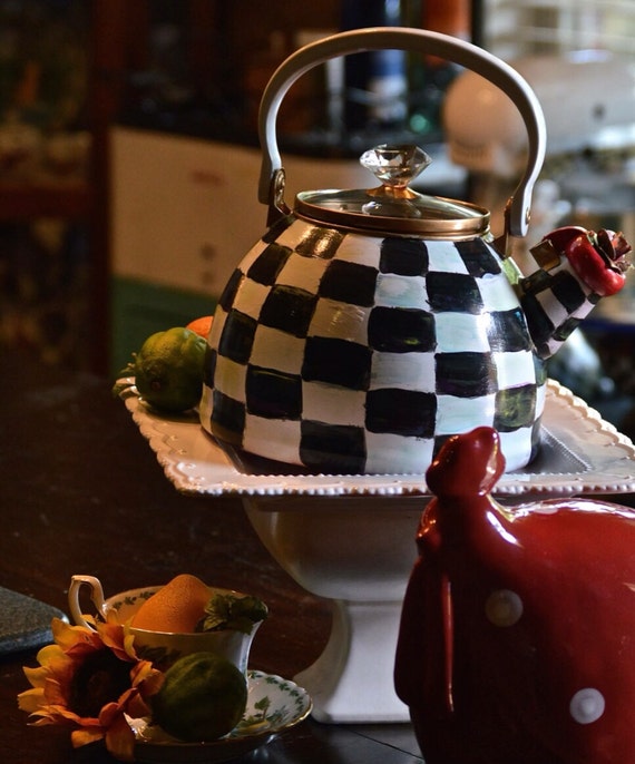 Mackenzie Childs Inspired Black & White Checkered Teapot