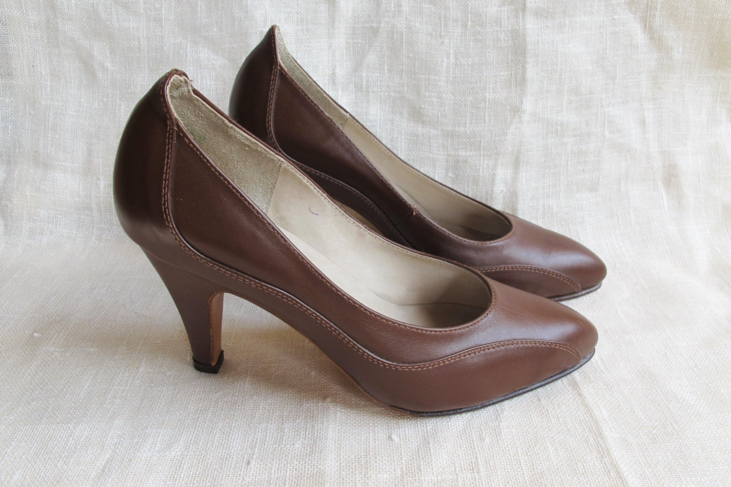 Soviet Leather Stilettos, Vintage Natural Leather High Heels, Russian