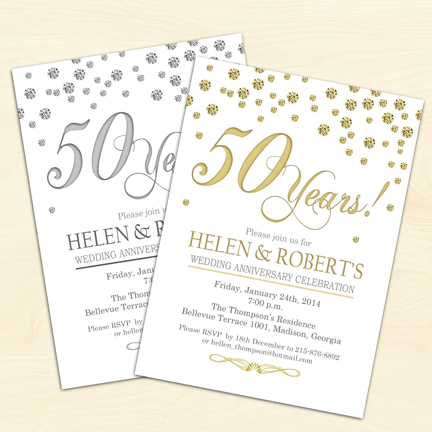 50th Wedding Anniversary Invitation / Confetti / Gold / White