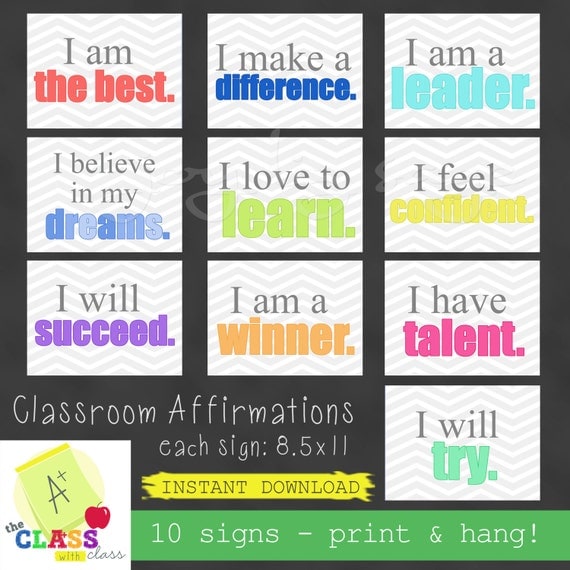 Classroom Affirmations CHEVRON PRINT 10-pack Digital Download