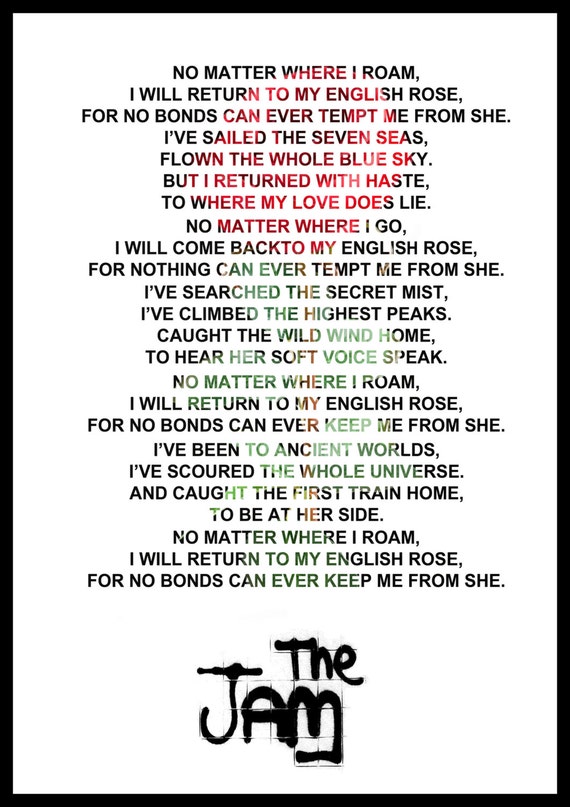A3 music lyric poster the jam english rose paul by micky2times84