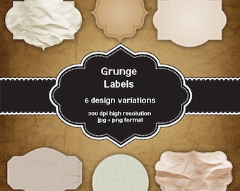 INSTANT DOWNLOAD - Collection of digital grunge style labels with 6 different designs plus bonus background image