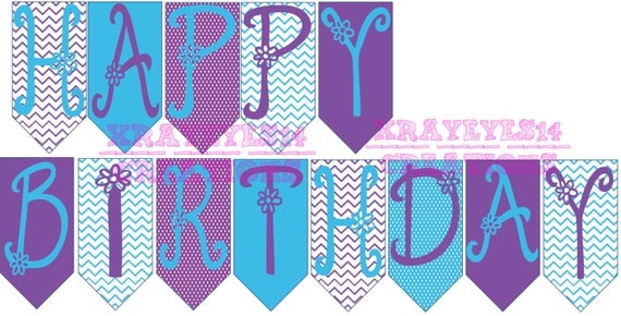 Purple and Turquoise Happy Birthday Banner