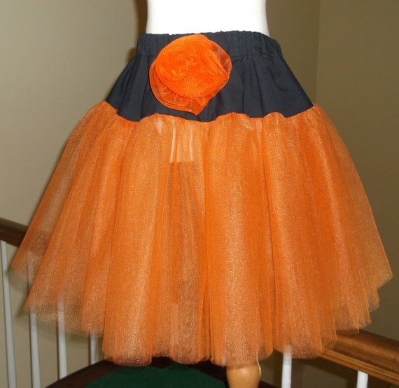 long orange tulle skirt