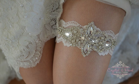 Crystal Vintage Wedding Garter Bride Luxury Lace Glamorous Pearl Great Gatsby Vintage Glam Rhinestone Gift Hen -   Paige Garter