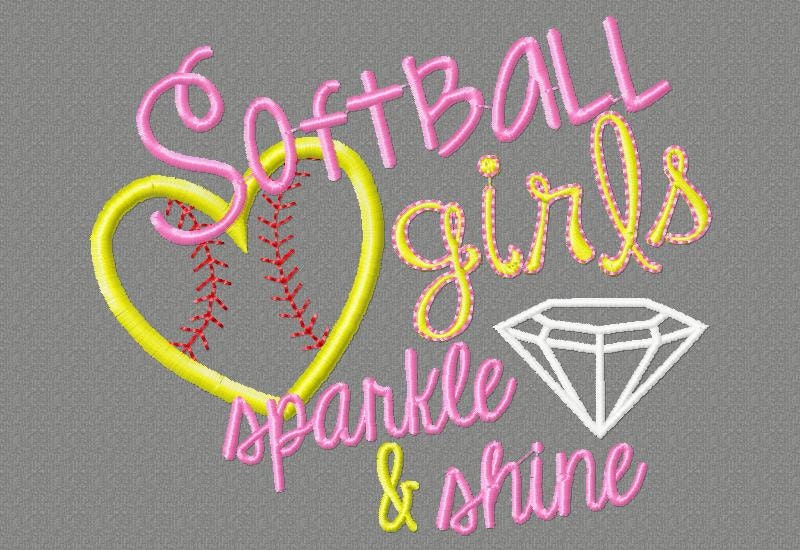 Embroidery design 5x7 Softball girls sparkle and shine 5X7