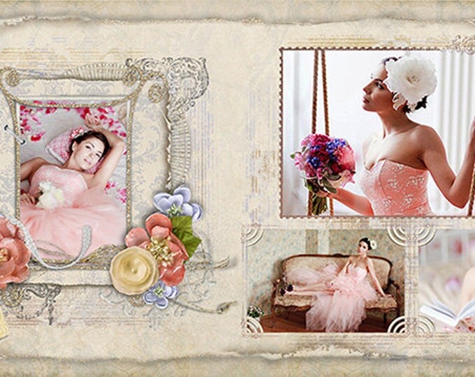 PHOTOBOOK - Moments of true happiness- style of scrapbooking - Photoshop Templates for Photographers. 12x12 Photo Book/Album Template