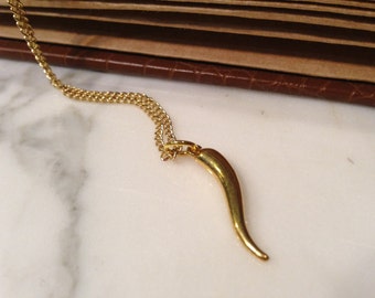 Italian Horn Necklace, Cornicello Necklace Amulet, Cornicello Necklace, Italian Horn, Horn Necklace, Amulet Necklace, Gold Horn, Horn Charm
