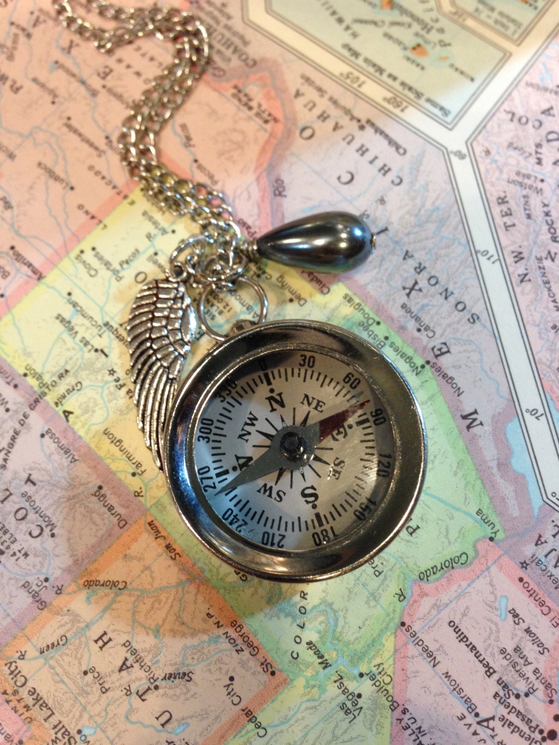 Small Working Compass Compass Necklace Silver Compass