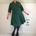 LittleCollar Dress - plus size 2X, size 18, size 20, 3/4 sleeves, handmade in forest green knit vintage fabric -- 50B-40W-56H