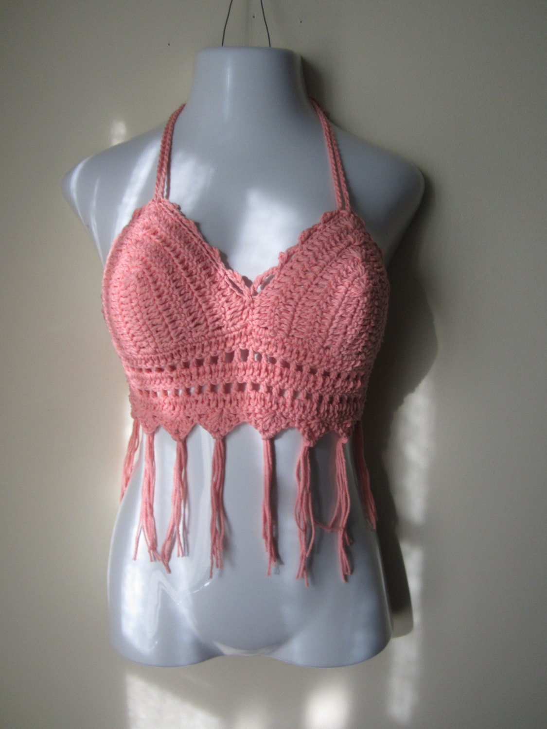 Crochet halter top Cropped fringe top boho fringe top