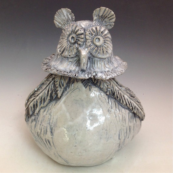 Pottery Owl Jar with Lid
