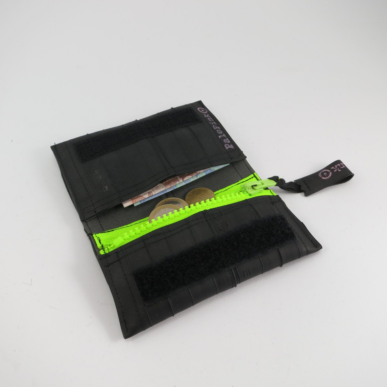 Wallet small with pocket for coins velcro closure recycled