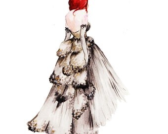Vintage Dior Print of Original Watercolor Fashion Illustration