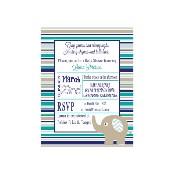 Elephant Baby shower invitation Striped elephant boy invitation (set of 10) Il_570xn