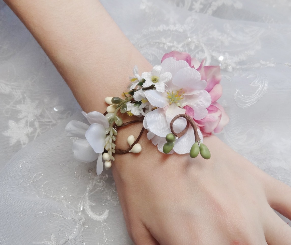 wedding cuff bracelet bridal bracelet pink flower accessory