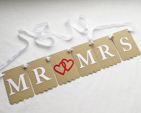 Mr and Mrs Wedding Garland - Embossed Hearts - READY TO SHIP - Bridal Shower Decor Wedding Decor Wedding Banner Wedding Photo Prop Sign Il_570xn