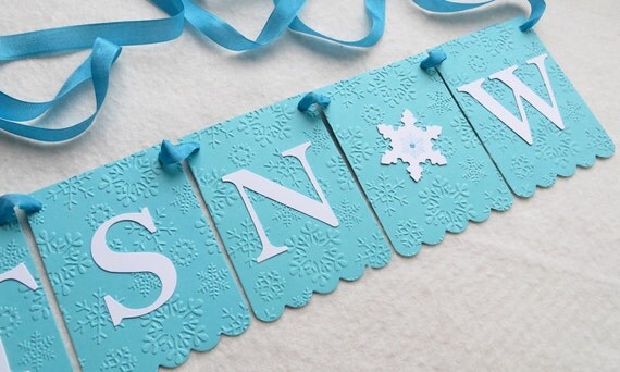 Let It Snow Banner - Embossed Snowflakes - READY TO SHIP - Winter Party Garland Holiday Snow Banner Snow Party Decoration Winter Banner Il_570xn
