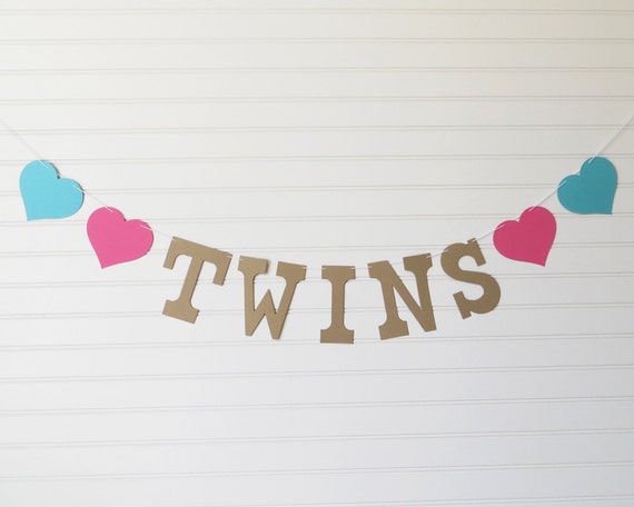 Twins Banner - 5 Inch Letters with Hearts - Twin Baby Shower Twins ...