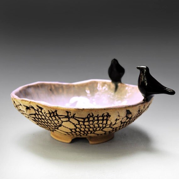 ceramic bowl art sculptural vessel textured lace Raven
