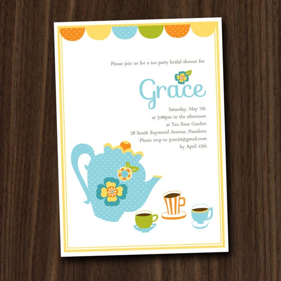 Tea Party Bridal Shower, Birthday Party Invitation 5x7 Il_570xn