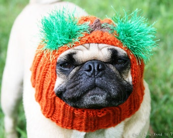 Snuggly Pugkin Head Dog Hat - Pug Hat - Dog Hats - Pug Hats - Dog Costume - Pug Costume - Dog Halloween Costum