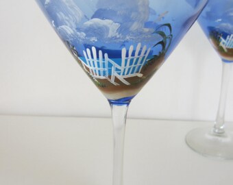 2 Hand Painted Beach Chair Martini Glasses