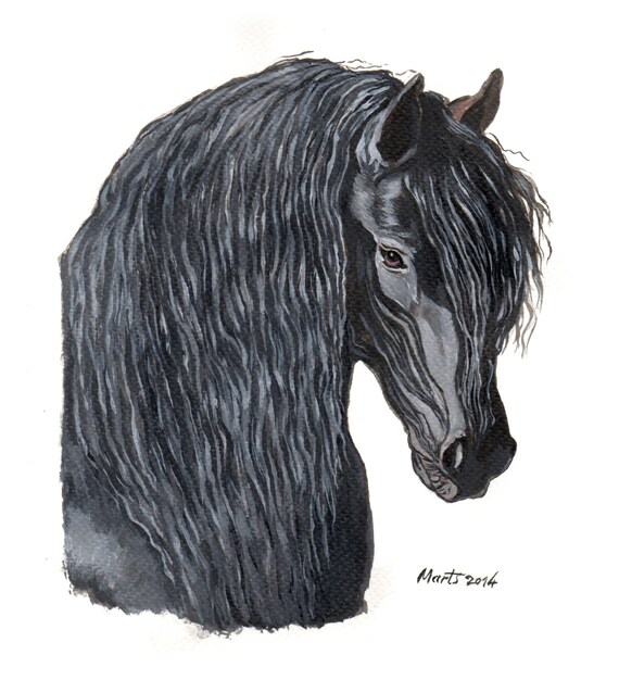 Friesian black horse head acrylic original painting