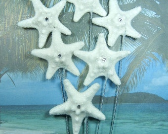 Ivory Starfish Stems - 6 German Glass Glitter Crystal Stars - Starfish Wedding Bouquet Bridal Bouquet or Centerpiece