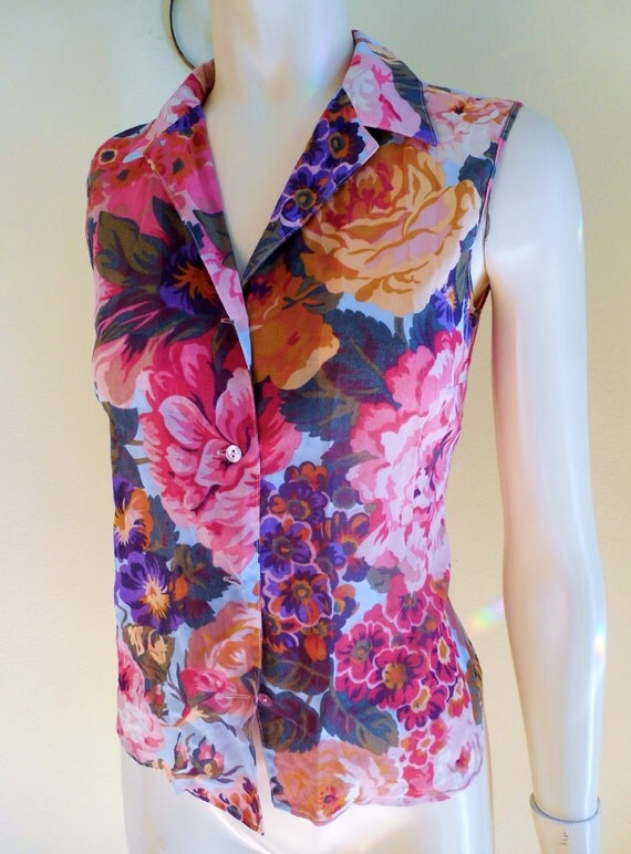 Vintage 80s Cotton Voile small Sleeveless Blouse by stilettoRANCH