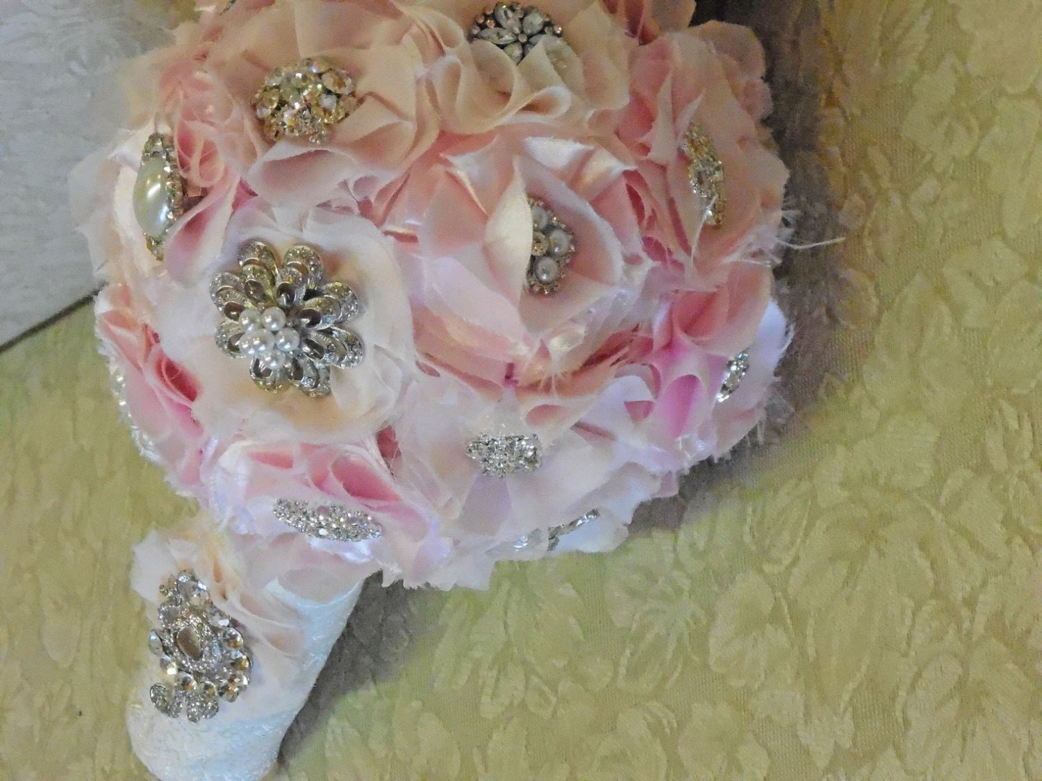 Jackie - Unique fabric flower and rhinestone brooch bouquet