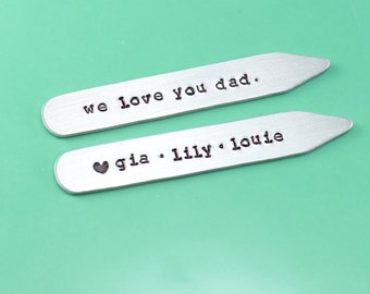 Personalized Collar Stays - Father's Day gift-gift for him-hand stamped collar stays-collar stays with names-Collar Stiffs-shirt stiff-stays