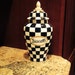 Ceramic clay black and white checkered and sage green biscotti cookie jar with lid
