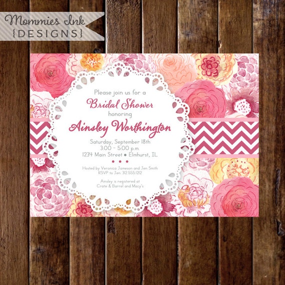 Vintage Lace Doily and Watercolor Flowers Bridal Shower Invite - PRINTABLE INVITATION DESIGN Il_570xn
