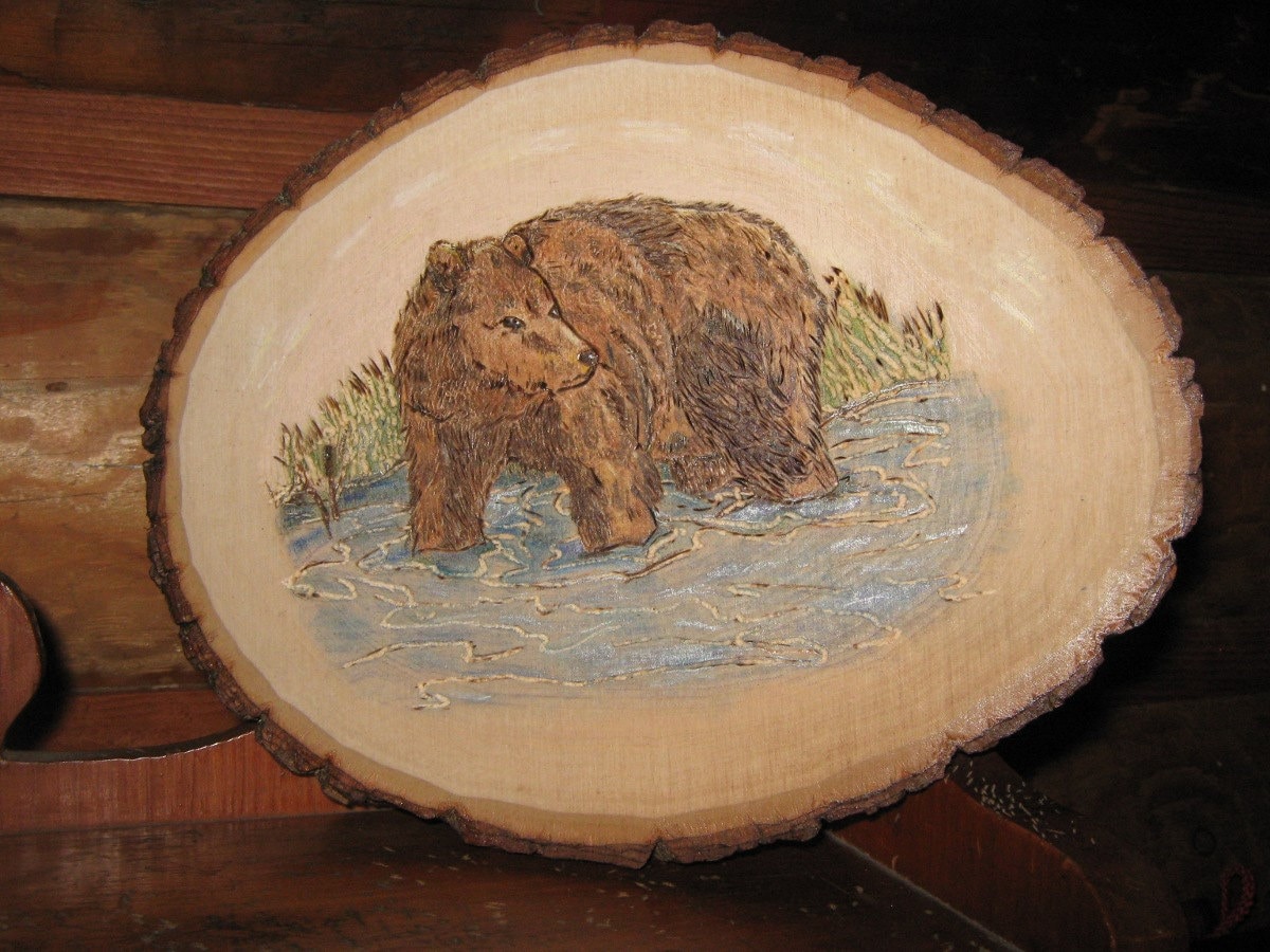 OOAK Grizzly Bear Wood Burning Art by SoftForest on Etsy