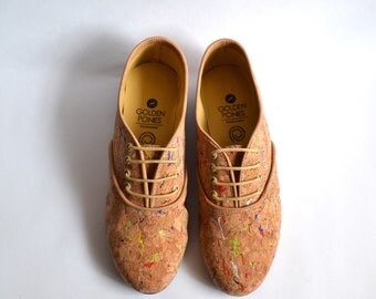 Confetti cork vegan pony oxford shoes (Handmade to order)