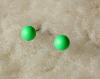 Niobium Post Earrings - Neon Green Swarovski Pearls - Hypoallergenic Earrings for Sensitive Ears / Nickel Free Stud Earrings