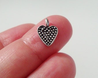 2 pcs, 11x9mm, 925 Sterling Silver Oxidized Pendant Charm, Pretty Little Dot Heart Charm, Handmade Findings - PC-0144