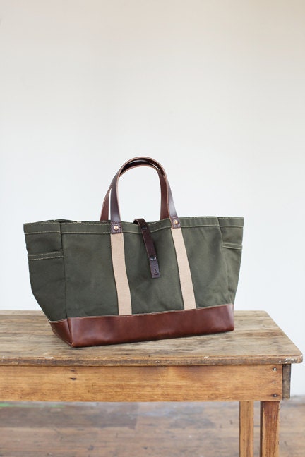Garden / Tool Tote in Twill & Horween Leather by ArtifactBags