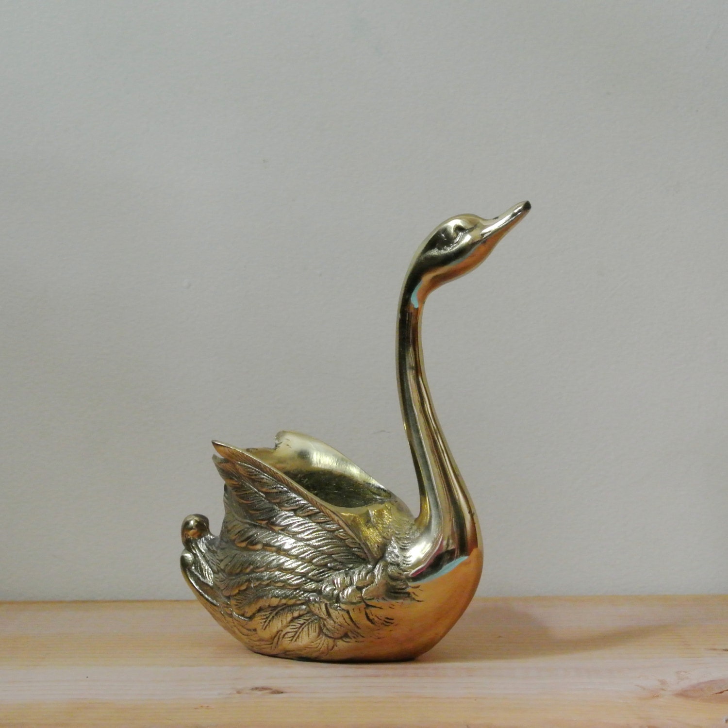 Vintage Brass Swan Figurine Swan Planter Succulent by awildtonic