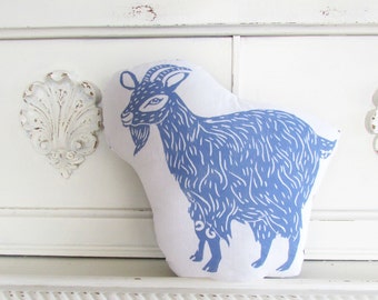 Plush Goat Pillow. Hand Woodblock Printed. Choose Any Color. Made to Order.