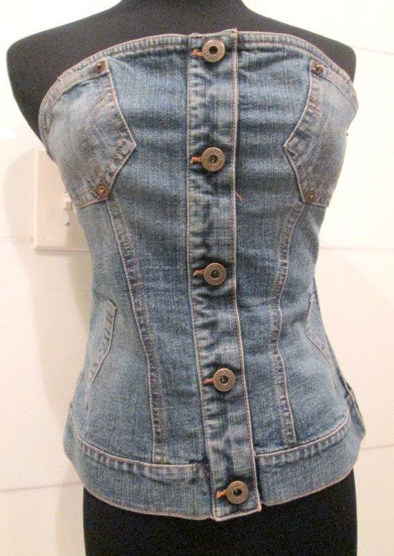 50 Sale Denim Bustier Corset Top. Authentic by MISSVINTAGE5000